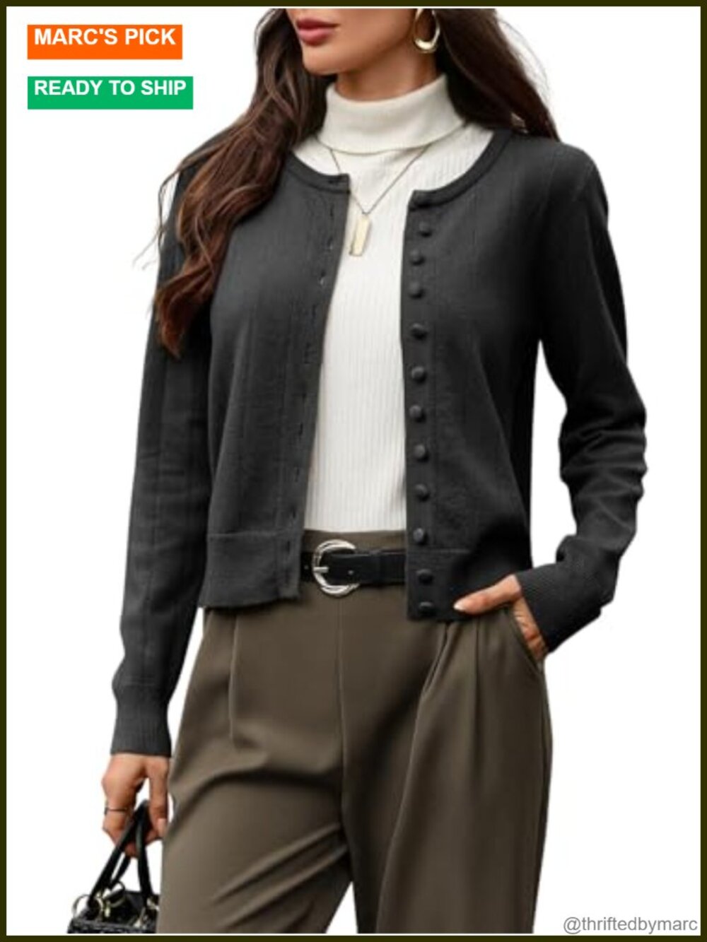 Women's 100% Wool Cropped Cardigan Ribbed Knit Button Down Sweater